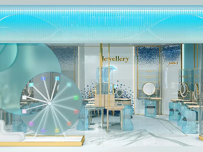 Luxurious Jewellery Store Interior With Elegant Display Cases And Chandelier Lighting 3d model