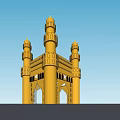 Ornate Golden Entrance Gate With Traditional Towers And Archway Design