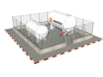 Industrial Equipment Including Two White Storage Tanks REPSOL Logo Fencing And Warning Tape 3d model
