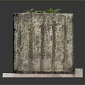 Green Plants Growing In Rectangular Striped Stone Planter With Fresh Leaves 3d model