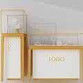 Elegant Display Shelves With Golden Frame White Cabinet Glass Display And LOGO