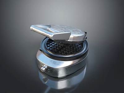 Household Electric Silver Metallic Sandwich Maker With Open Lid And Grid Cooking Plates 3d model