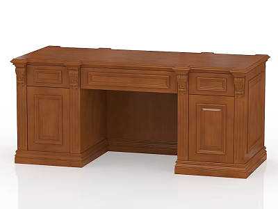 Classic Wooden Office Desk With Carved Details Storage Cabinets And Drawers 3d model