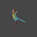 Cartoon Parrot Character With Blue Yellow Wings Wearing Hat And Glasses Spread Arms