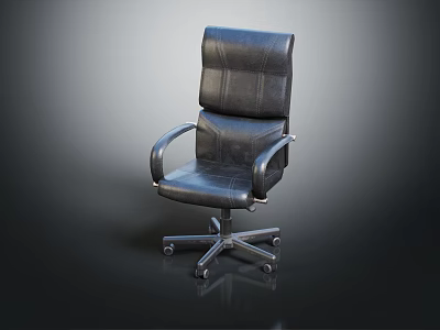 Ergonomic Black Leather Office Chair With High Back Armrests And Wheeled Base 3d model