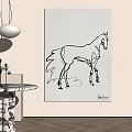 Minimalist Single Line Horse Drawing Canvas Wall Art For Modern Home Interior Decor 3d model