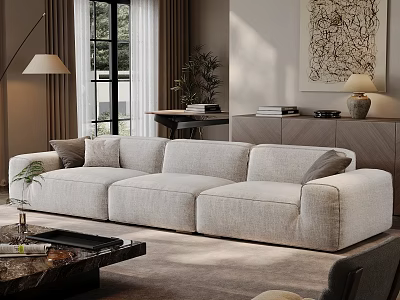Modern Living Room Interior With Light Gray Sofa And Floor Lamp And Decorative Painting 3d model