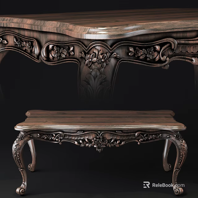 Ornate Wooden Coffee Table With Detailed Floral Carvings And Intricate Leg Design 3d model 