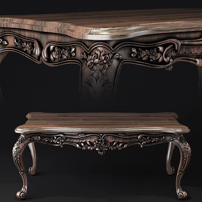 Ornate Wooden Coffee Table With Detailed Floral Carvings And Intricate Leg Design 3d model