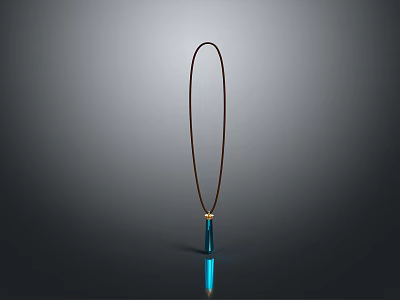 Sleek Blue Pendant Necklace With Brown Cord And Long Bar Shape Design 3d model