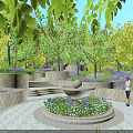 Scenic Park Landscape With Lush Green Trees Stone Path And Colorful Flower Beds