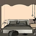 Soft Toned Modern Bedroom Interior With Neutral Bedside Tables And Hanging Pendant Lights