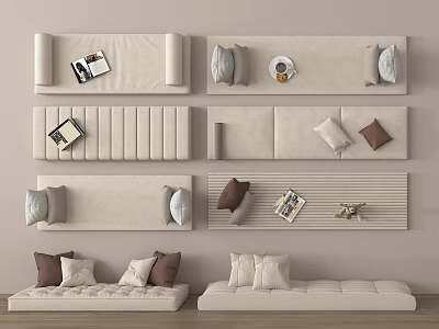 Beige Sofa Designs With Various Styles Cushions Magazines And Small Decor 3d model