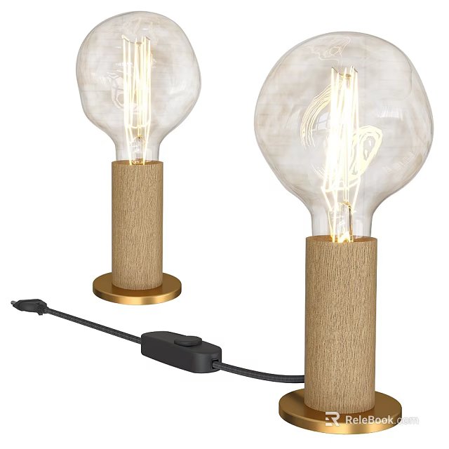 Modern Table Lamp With Transparent Bulb Wooden Stand And Gold Base For Home Decor 3d model 