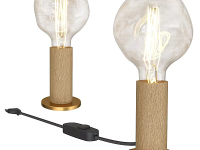 Modern Table Lamp With Transparent Bulb Wooden Stand And Gold Base For Home Decor 3d model