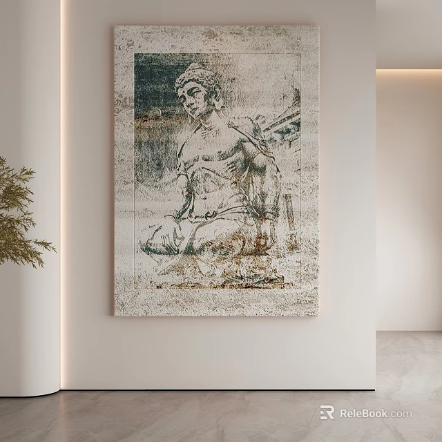 Abstract Painting Featuring Buddha Figure With Distressed Texture For Interior Wall Decor 3d model