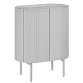 Walnut Wood Cabinet With Double Doors And Gold Metal Legs Design