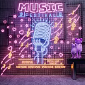Decorative Neon Lights with Microphone Shape Music Notes Hearts and Stars for Festival