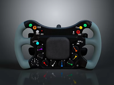 Professional Racing Steering Wheel With Colorful Buttons Paddles Control Panel And Carbon Fiber Design 3d model