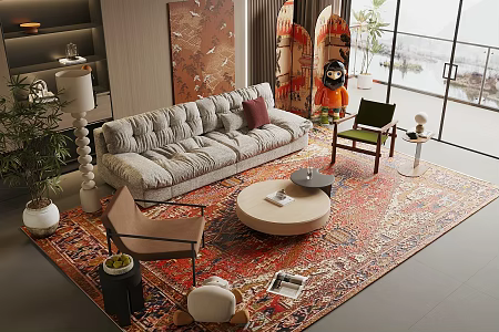 Sofa Coffee Table Combination Leisure Chair Floor Lamp Light Luxury Italian Side Table Corner Table Living Room Sofa 3d model