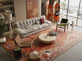 Sofa Coffee Table Combination Leisure Chair Floor Lamp Light Luxury Italian Side Table Corner Table Living Room Sofa 3d model