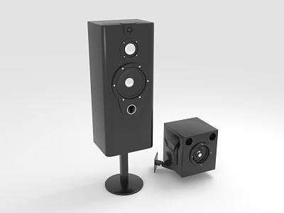 Black Audio Speakers Set With Floor Standing Tower And Compact Bookshelf Design 3d model
