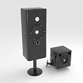 Black Audio Speakers Set With Floor Standing Tower And Compact Bookshelf Design