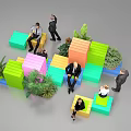 Colorful Landscape Seats With People Relaxing And Green Plants In Public Area