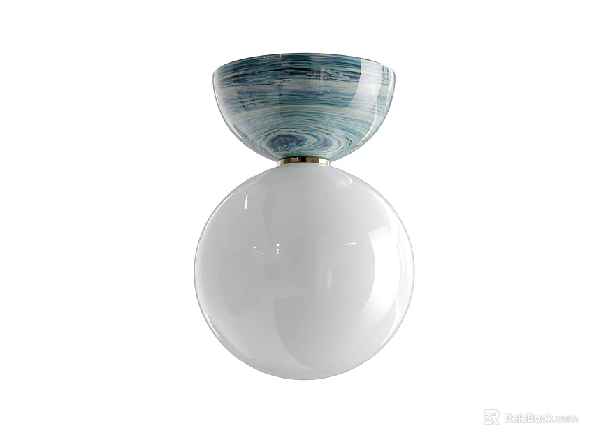 Modern Glass Chandelier With Blue Green Striped Bowl And White Spherical Bottom Design 3d model 