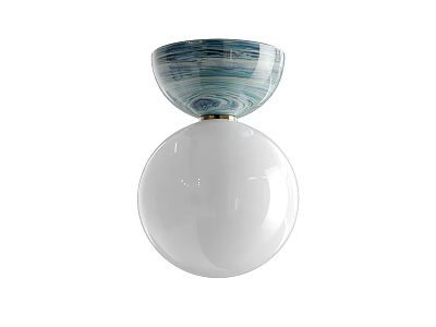 Modern Glass Chandelier With Blue Green Striped Bowl And White Spherical Bottom Design 3d model