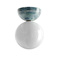 Modern Glass Chandelier With Blue Green Striped Bowl And White Spherical Bottom Design
