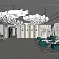 Modern Hall Hotel Lobby Reception Area Ceiling Sofa Combination 3d model