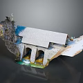 Stone Bridge Architecture With Arched Design White Roof Flowing Water And Rocky Surroundings