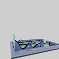 3D Tray Model With Purple Blue Geometric Shapes And Curved Elements