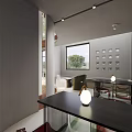 Elegant Open Lounge Interior With Marble Bar Counter Seating Area And Pendant Lighting