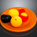 Colorful Fresh Fruits Arranged On Orange Ceramic Plate With Black Yellow And Red Varieties