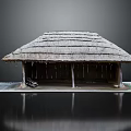 Traditional Thatch Roof Building Model With Wooden Pillars And Hanging Elements