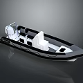Modern Recreational Boat With Open Deck Black And White Color Comfortable Seats And Console Structure