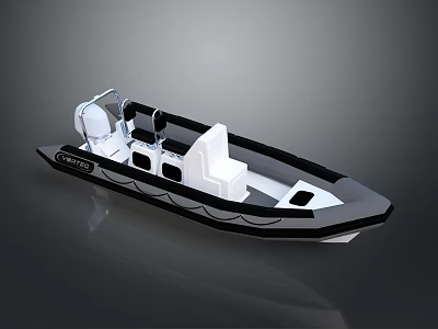 Modern Recreational Boat With Open Deck Black And White Color Comfortable Seats And Console Structure 3d model