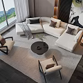 Modern Living Room White Sofa And Coffee Table Set Design With Chairs Carpet Large Windows