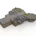 Modern Broken Brick Structure Scene With Scattered Rubble And Small Plants 3d model