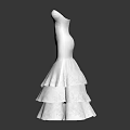 Fashionable Elegant White Strapless Dress With Layered Flared Skirt Design