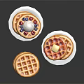 Tasty Homemade Waffles With Cream Berries And Butter On White Plates
