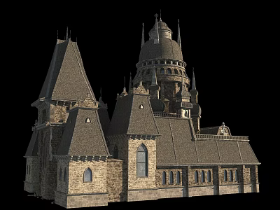 Ancient Architecture with Medieval Towers Spires and Stone Wall Details 3d model