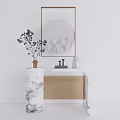 Modern Console Table With Marble Top Gold Frame Mirror And Decorative Vase 3d model