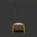 Yellow Star Patterned Cushion Swing With Wooden Seat And Brown Ropes