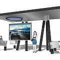 Modern Bus Station Shelter With Large Screen Display Seats And Passengers