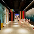 CAPAROL Specialty Store With Colorful Stripes Red Black Walls White Sculpture And Modern Design