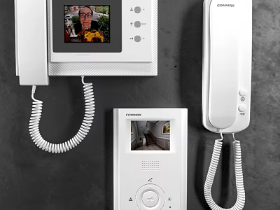 Video Doorbell System With Screen And Telephone Style Wall Mounted White Components 3d model