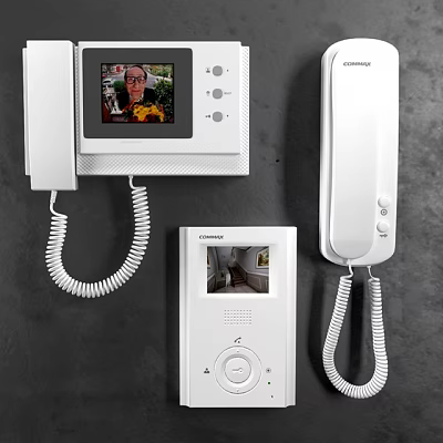 Video Doorbell System With Screen And Telephone Style Wall Mounted White Components 3d model